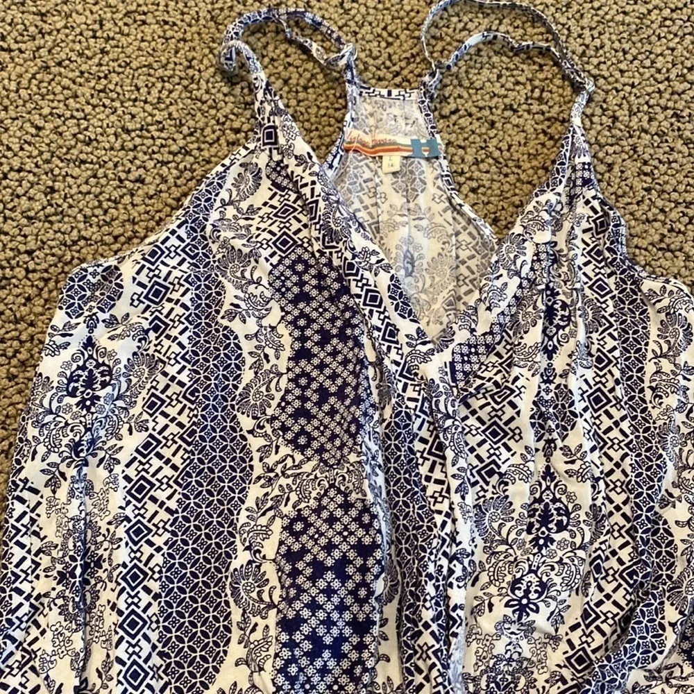Vintage Havana Blue & White Romper w/ Lace Size Girls Large (14) Like New